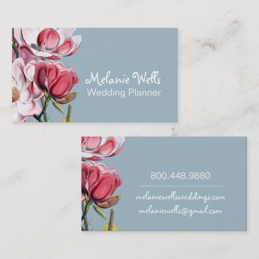 緑豊かなマグノリアウェディングプランナーお洒落型 名刺 (正面/裏面)