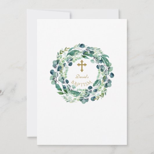 緑豊かなユーカリの葉がバプテスマを越える 招待状 (裏面)