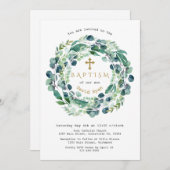緑豊かなユーカリの葉がバプテスマを越える 招待状 (正面/裏面)