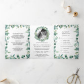 緑豊かなユーカリの葉が一つにまとまったウェディング 三つ折り招待状 (内部)