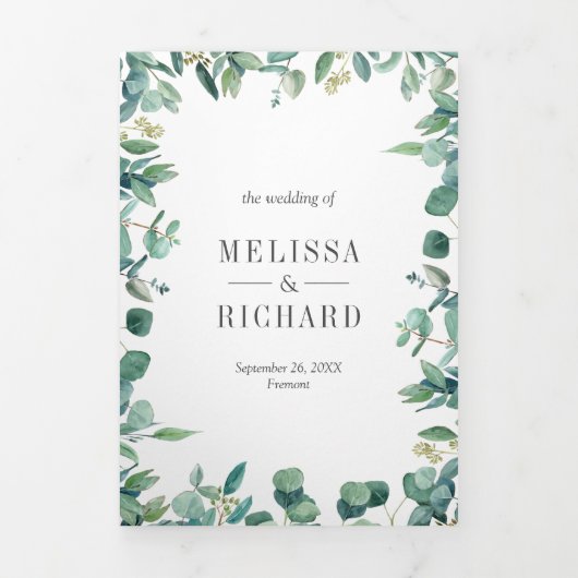 緑豊かなユーカリの葉が一つにまとまったウェディング 三つ折り招待状 (カバー)