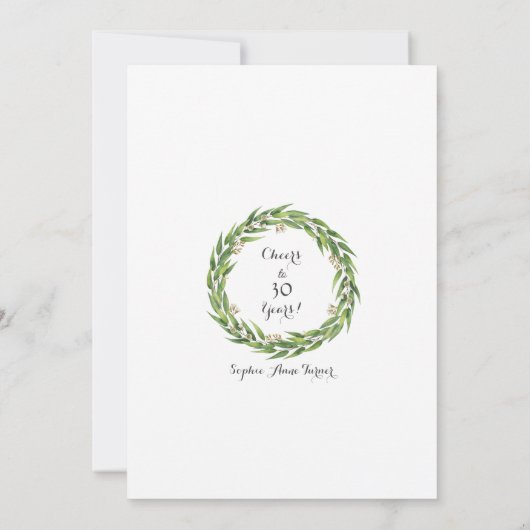 緑豊かなユーカリの葉のリース30th誕生日 招待状 (裏面)