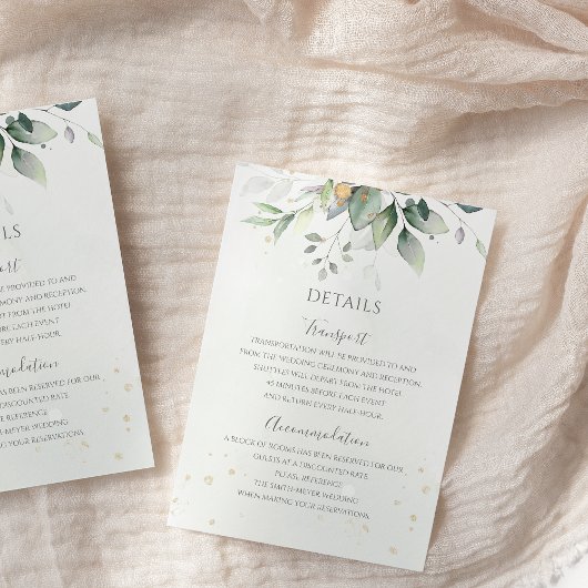 緑豊かなユーカリゴールドリーフエレガントウェディング エンクロージャーカード