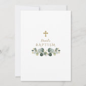 緑豊かなユーカリプタスフレーム金ゴールドクロスボーイバプテスマ 招待状 (裏面)