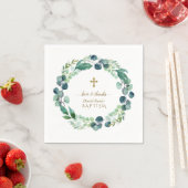 緑豊かなユーカリリース金ゴールドクロスバプテスマ スタンダードカクテルナプキン (インサイチュ)