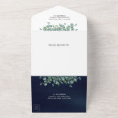 緑豊かなユーカリ葉スネイビー結婚ブルー オールインワン招待状 (外側)