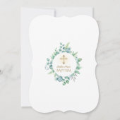 緑豊かなユーカリ金ゴールドクロスボーイバプテスマ 招待状 (裏面)