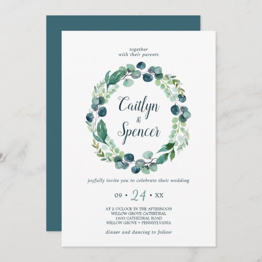 緑豊かなリースカジュアル結婚ズ 招待状 (正面/裏面)