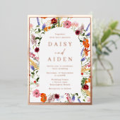 緑豊かなワイルドフラワー&バラゴールドフォイル結婚ズ 箔招待状 (立ち正面)