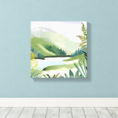 緑豊かな丘陵地帯 | 緑の水色の自然絵を描ズ キャンバスプリント (インサイチュ (ウッドフロア))