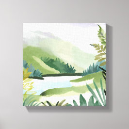 緑豊かな丘陵 | 緑の水彩画による自然の絵画 キャンバスプリント