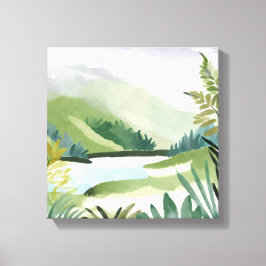 緑豊かな丘陵 | 緑の水彩画による自然の絵画 キャンバスプリント