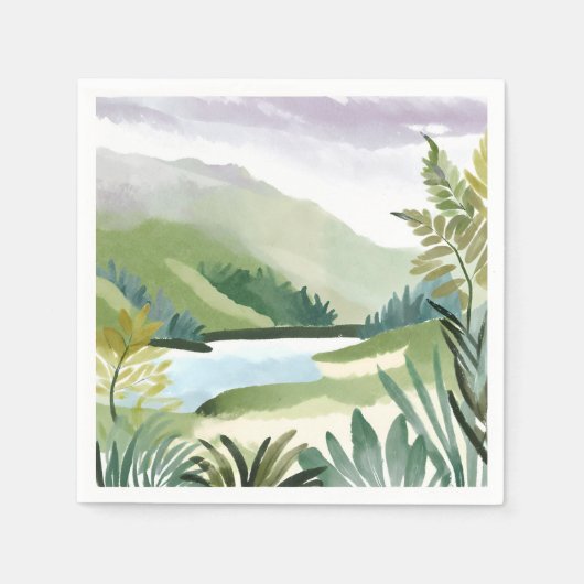緑豊かな丘陵 | 緑の水彩画の自然の絵画 スタンダードカクテルナプキン (正面)