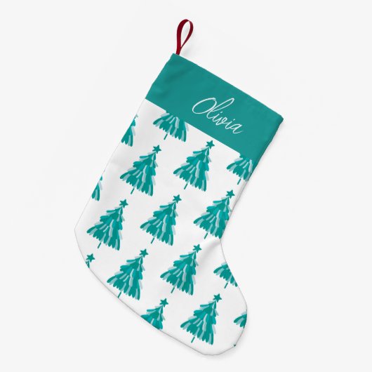緑豊かな冬の森クリスマスツリー スモールクリスマスストッキング (正面 (吊り時))
