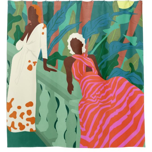 緑豊かな夜と流れるドレス シャワーカーテン (正面)