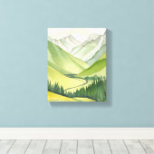緑豊かな山々 | 緑の水彩風景 キャンバスプリント (インサイチュ (ウッドフロア))