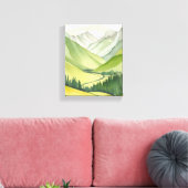 緑豊かな山々 | 緑の水彩風景 キャンバスプリント (インサイチュ (リビング))