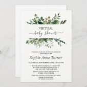 緑豊かな幾何学的な緑のバーチャル赤ちゃんシャワー 招待状 (正面/裏面)