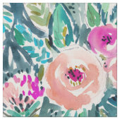 緑豊かな庭の水彩画の花柄 ファブリック (クローズアップ)