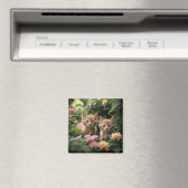 緑豊かな庭を探索する2匹のショウガの子猫 マグネット (インサイチュ (食洗機))