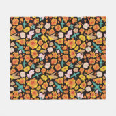 緑豊かな春フローラと暗い背景の鳥 フリースブランケット (正面(横))