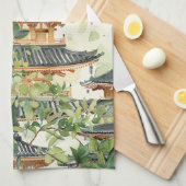 緑豊かな景観に彩られたアジアの水彩塔(16) キッチンタオル (四つ折り)