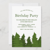 緑豊かな松の木の森の誕生日パーティー 招待状 (正面)