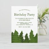 緑豊かな松の木の森の誕生日パーティー 招待状 (スタンド正面)
