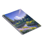 緑豊かな松の森の中の川 ノートブック (右側)