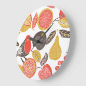 緑豊かな果樹園の鳥 ラージ壁時計 (傾斜)