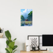 緑豊かな森の中の寺院 ポスター (ホームオフィス)