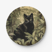 緑豊かな森の中の黒猫 ペーパープレート (正面)