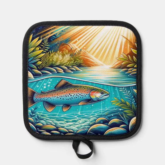 緑豊かな森の澄ん下のクリスタル川のマス 鍋敷き (正面)