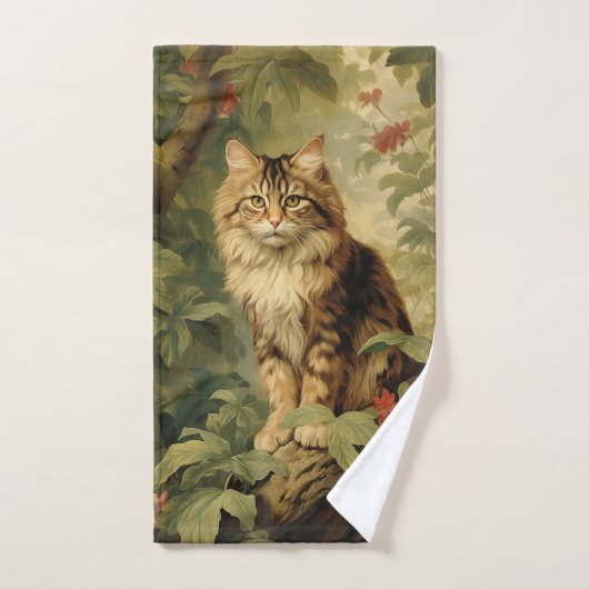 緑豊かな森の猫 ハンドタオル (ハンドタオル)