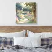 緑豊かな森を抜ける魅惑的な水彩路 キャンバスプリント (インサイチュ (寝室))