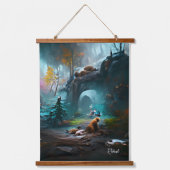 緑豊かな森林景観とサバンナ自然の夕日 吊り下げ型タペストリー (正面)