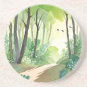 緑豊かな森｜自然の水彩画 コースター (正面)