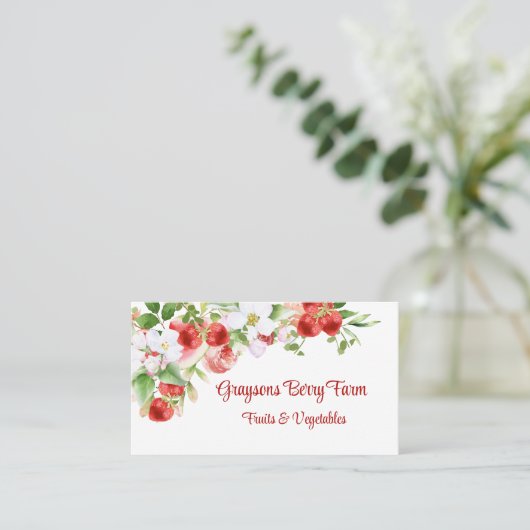 緑豊かな水の色イチゴつる植物と花 名刺 (スタンド正面)