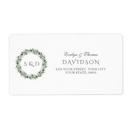 緑豊かな水の色オリーブの枝のリース結婚ズ ラベル