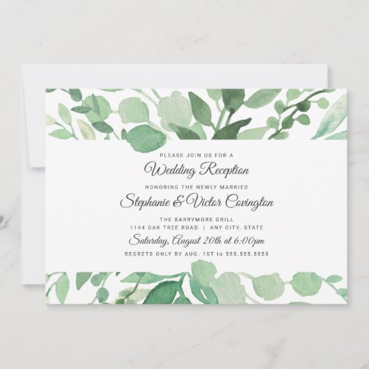 緑豊かな水彩画のウェディングレセプション（挙式のみ） 招待状 (正面)