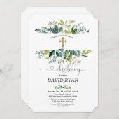 緑豊かな水彩紅葉フレーム金ゴールド《キリスト教》洗礼式や命名式 招待状 (正面/裏面)