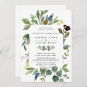 緑豊かな水彩緑化幾何学模様結婚枠 招待状 (正面/裏面)