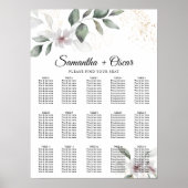  緑豊かな水彩葉と花 | ゴールド ポスター (正面)