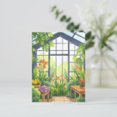 緑豊かな温室 | 花の植物園 ポストカード (スタンド正面)