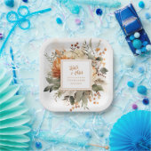 緑豊かな焦げオレンジ秋フローラ&緑 ペーパープレート (パーティー)