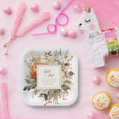 緑豊かな焦げオレンジ秋フローラ&緑 ペーパープレート (パーティー)