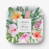 緑豊かな熱帯の水の色のフローラ(名前あり) ペーパープレート (正面)