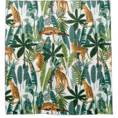 緑豊かな熱帯ジャングルとライオンズパターン シャワーカーテン (正面)