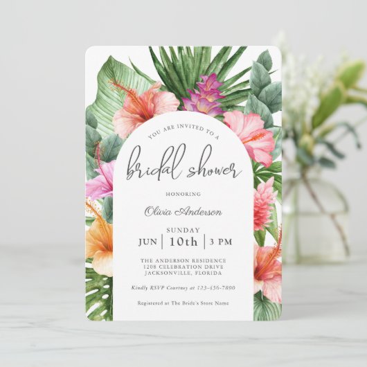 緑豊かな熱帯フローラブライダルシャワーとルアウ（ハワイ式宴会） 招待状 (スタンド正面)