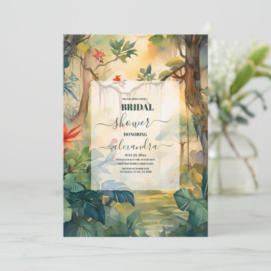 緑豊かな熱帯フローラブライダルシャワー 招待状 (スタンド正面)